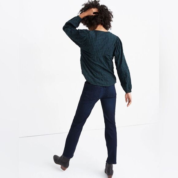 MADEWELL Plaid Balloon-Sleeve Peasant Top Sz M - Picture 2 of 9